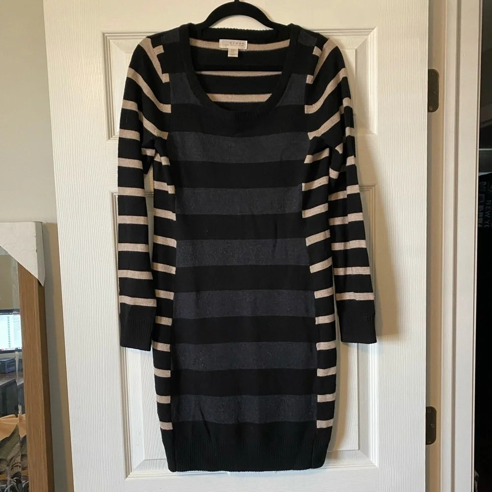 Kenar 100% Merino Wool Striped Sweater Dress Size Small‎
